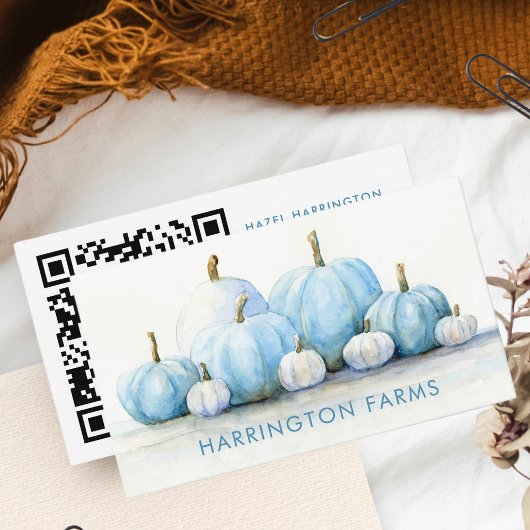 Blue Pumpkins Boerderij QR Code Scannable Waterver Visitekaartje