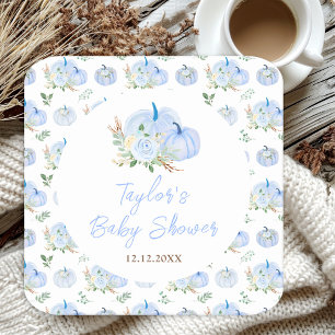 Blue Pumpkins Floral Baby shower Vierkante Kartonnen Onderzetter
