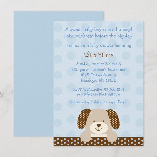 Blue Puppy Baby shower Kaart (Voorkant / Achterkant)