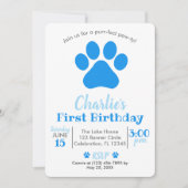 Blue Puppy Dog Birthday Invitation Kaart (Voorkant)