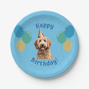 Blue Puppy Dog Verjaardag Paw-ty Papieren Bordje