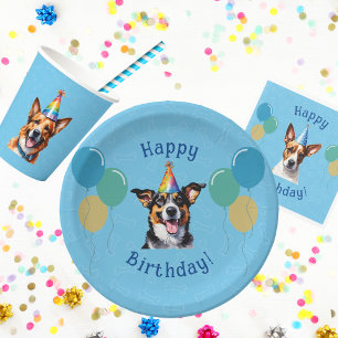 Blue Puppy Dog Verjaardag Paw-ty Papieren Bordje