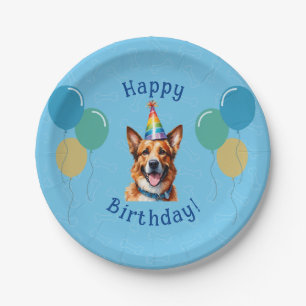 Blue Puppy Dog Verjaardag Paw-ty Papieren Bordje