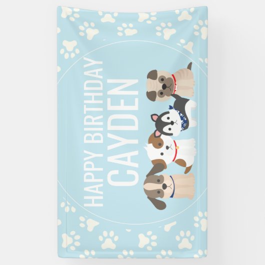 Blue Puppy verjaardagsfeestje banner (Verticaal)