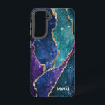 Blue Purple Aqua Gold Veines Agate Monogramme<br><div class="desc">Protégez votre téléphone avec style grâce à ce design chic avec votre monogramme et des tons colorés d'agate bleu,  violet et aqua avec des veines métalliques en feuille d'or et des étoiles brillantes.</div>
