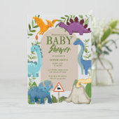 Blue, Purple Dinosaurs, Volcano T-Rex Baby Shower Kaart (Staand voorkant)