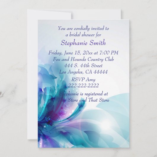 Blue Purple Floral Design Invitation de douche nup (Devant)