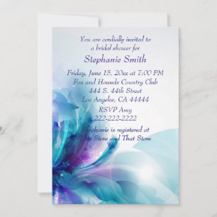 Blue Purple Floral Design Invitation de douche nup