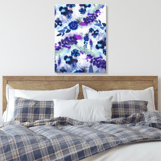 Blue Purple Flowers Patroon Canvas Afdruk (Insitu (Slaapkamer))