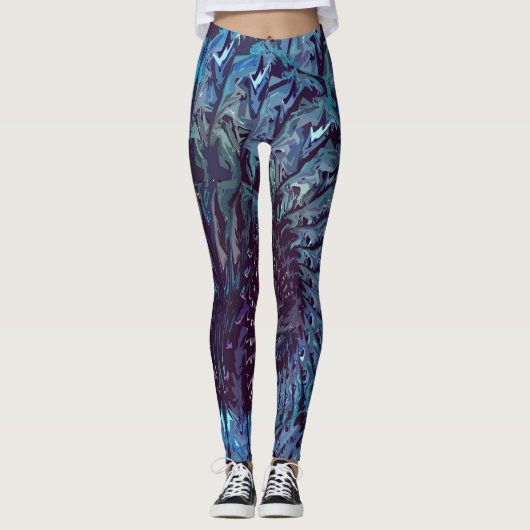 Blue Purple Fractal Art Leggings (Devant)