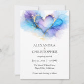 Blue Purple Gold Abstract Heart Wedding Invitation (Devant)