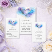 Blue Purple Gold Abstract Heart Wedding RSVP