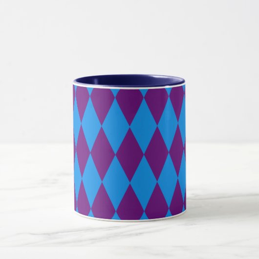 Blue Purple Harlequin Checkered Design  Mok (Midden)
