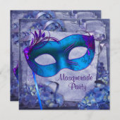 Blue Purple Hydrangea Masquerade Party Invitations (Devant / Derrière)