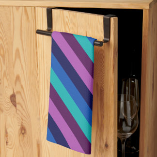 Blue Purple Turquoise Stripes Serviette de cuisine