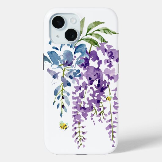 Blue Purple Wisteria Floral Bee iPhone / coque ipa (Verso)