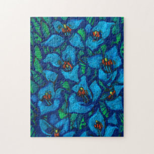 Blue Puya Exotic Flowers Abstract Floral Painting Legpuzzel
