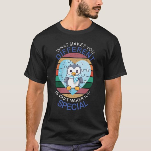 Blue Puzzle Autism Child Awareness Penguin T-shirt (Voorkant)