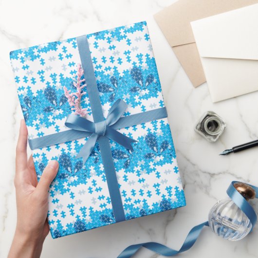 Blue Puzzle Buterfly Cadeaupapier (Geschenken)