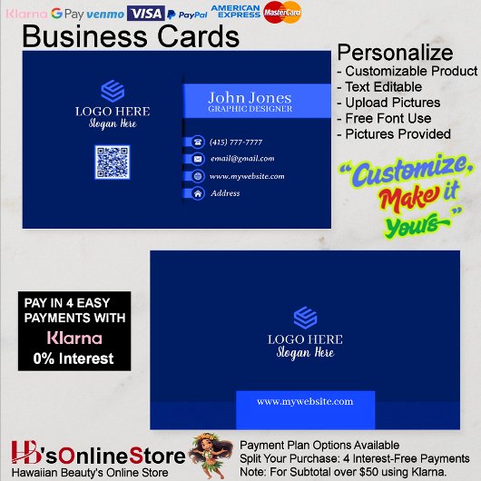 Blue QR Code Cartes de visite 21 Pack de 100