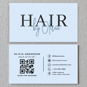 Blue QR Code Hair Stylist Moderne Typografie Visitekaartje