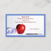 Blue QR Code School Teacher Red Apple Visitekaartje (Voorkant)