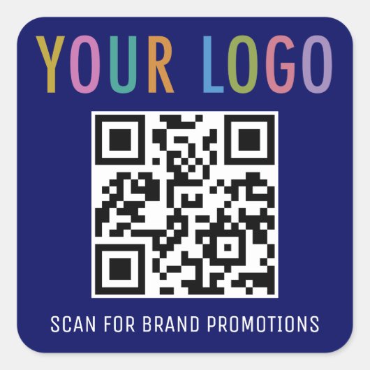 Blue QR Code Stickers Business Logo Labels Vierkan (Voorkant)