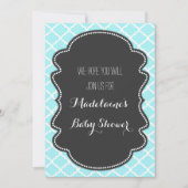 Blue Quatrefoil Baby Shower Invitations (Devant)