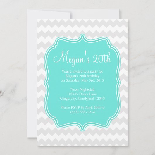 Blue Quatrefoil Chevron Invitation d'anniversaire (Devant)