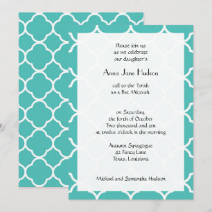 Blue Quatrefoil, Moroccan Trellis, Bat Mitzvah Kaart