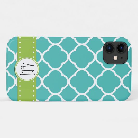 Blue Quatrefoil, Moroccan Trellis, Monogram Case-Mate iPhone Case (Achterkant (horizontaal))