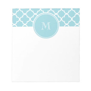 Blue Quatrefoil Pattern, Uw Monogram Notitieblok