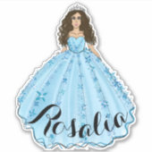 Blue Quinceañera Custom Name Birthday Sticker (Voorkant)