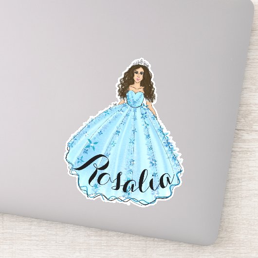 Blue Quinceañera Custom Name Birthday Sticker (Detail)