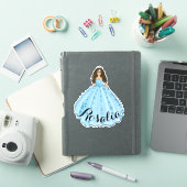 Blue Quinceañera Custom Name Birthday Sticker (iPad Cover)