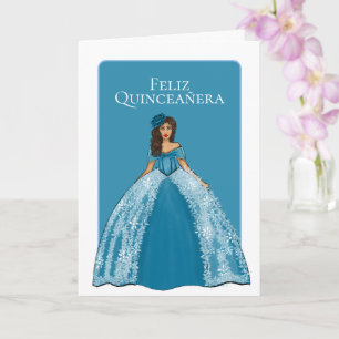 Blue Quinceanera met Florals Quince Birthday Kaart