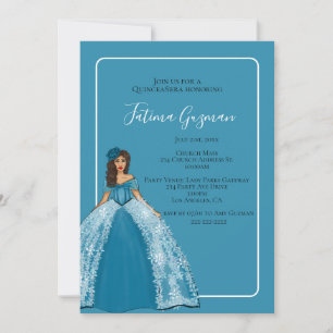 Blue Quinceañera met Flowers Quince Kaart