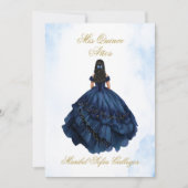 Blue Quinceanera uitnodiging in het Spaans (Voorkant)