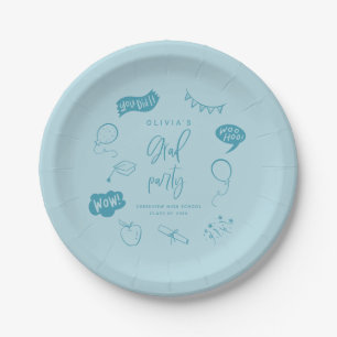 Blue Quirky Afstudeerder Icons Afstudeerfeest Papieren Bordje