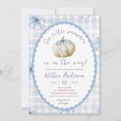 Blue Quirky Gingham Pumpkin Baby shower Kaart (Voorkant)