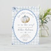 Blue Quirky Gingham Pumpkin Baby shower Kaart (Staand voorkant)