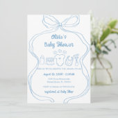 Blue Quirky Hand Drawn Wavy Bow Boy Baby shower Kaart (Staand voorkant)