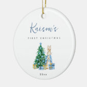 Blue Rabbit Babys Eerste Kerst Keramische Ornament (Links)