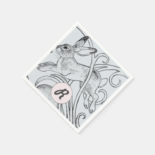 Blue Rabbit Bunny Hare Pasen Monogram Art Deco Servet (Hoek)