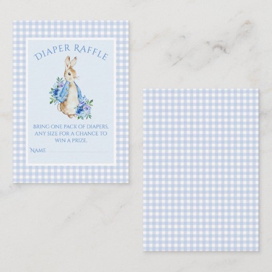 Blue Rabbit Diaper Raffle Baby shower Informatiekaartje (Voorkant / Achterkant)