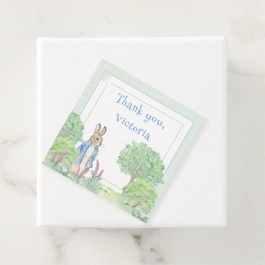 Blue Rabbit Gingham Bedankt Baby shower Bedankjes Labels (In situ)