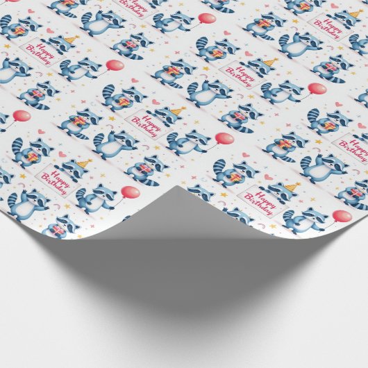 Blue Raccoon Verjaardagsviering Scene - Verjaardag Cadeaupapier (Hoek)