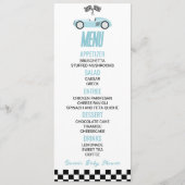 Blue Race Auto Baby shower Voedsel Menu (Voorkant)