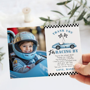 Blue Race Auto Foto Verjaardag Dank u kaart