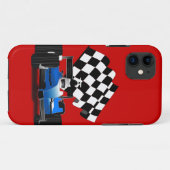 Blue Race-auto met gecheckte vlag Case-Mate iPhone Case (Achterkant (horizontaal))